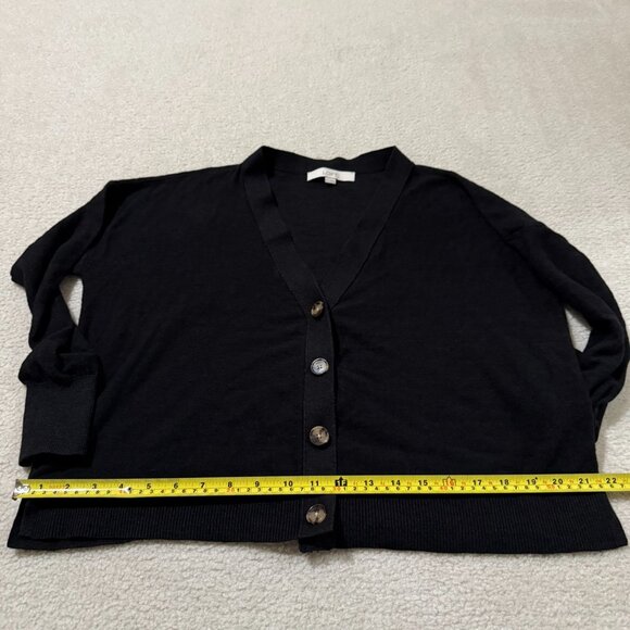 Loft v-neck button up boxy fit black cardigan in M - Picture 3 of 6